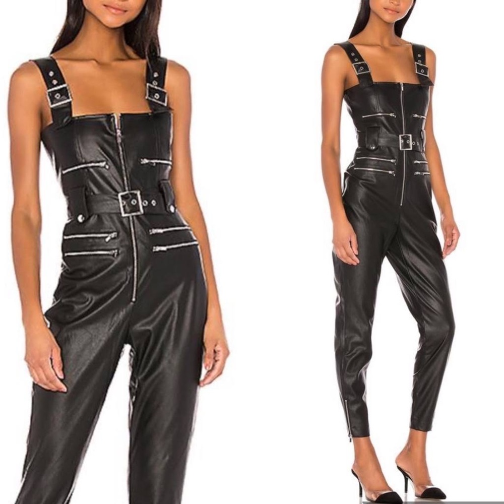 WeWoreWhat Leather Sleeveless Overalls